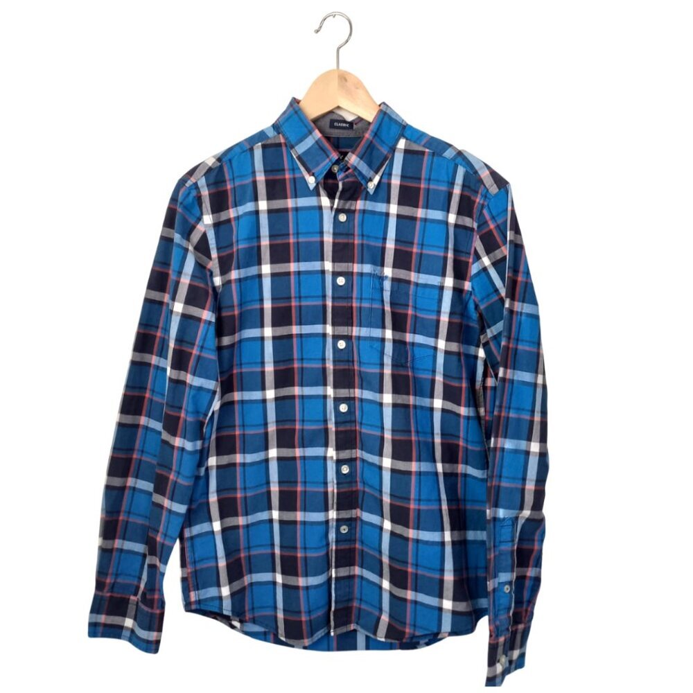 American Eagle Outfitters Men’s Blue Plaid Shirt – Long Sleeve Button-Down, S
